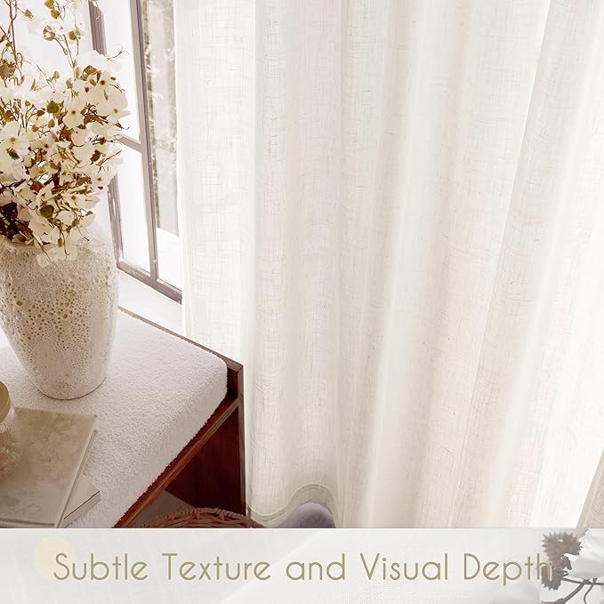 Extra Long 120 inch Curtains Linen Blend for Living Room Back Tab Neutral Rustic Farmhouse Light Filtering Semi Sheer Linen Drapes 120 inch Ceiling to Floor For Villa Hallway Ivory 38" Wx120" L