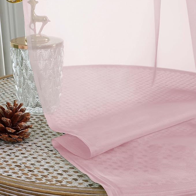 Extra Long Blush Sheer Curtains for Bedroom Living Room 108 Inches Long 2 Panels Set, Solid Soft Light Filtering Rod Pocket Sheer Window Curtains, Blush, Each 59" Wx108 L Inch