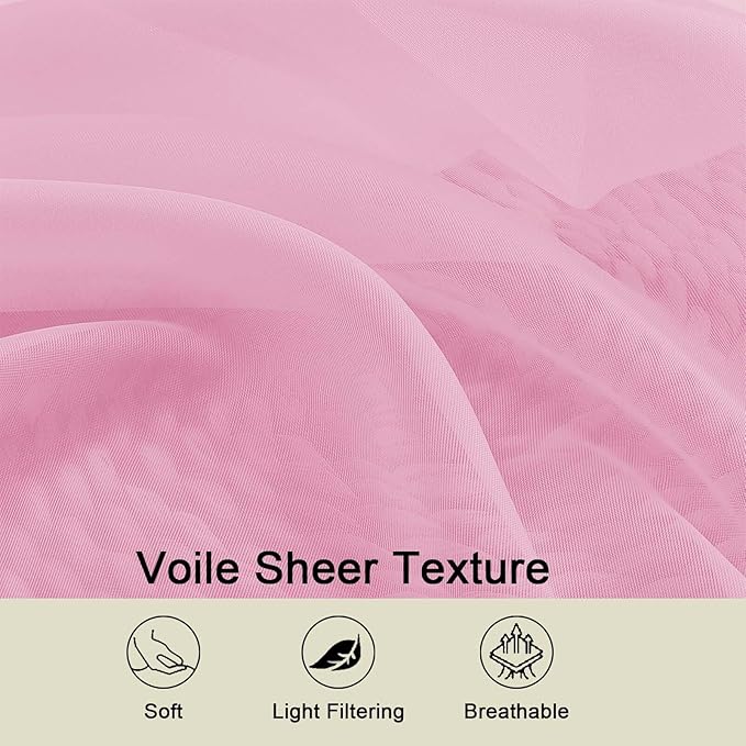 Pink Sheer Curtains for Bedroom Living Room 45 Inch Length 2 Panels, Soft Airy Light Filtering Small Kitchen Window Curtains, Rod Pocket Short Curtain Drapes, Pink, 42" Wx45 L Inches