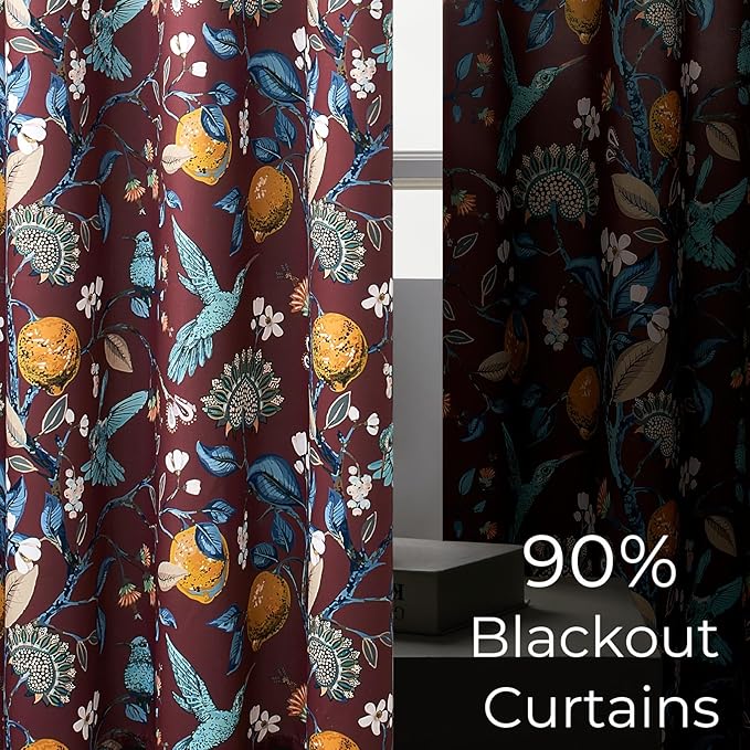 Topfinel Rust Floral Curtains 96 Inches Long 2 Panels Unique Beige Luxury Elegant Colorful Euro Flower Hummingbird Patterned Rustic Vintage Grommet Drapes for Classroom Room Office Closet