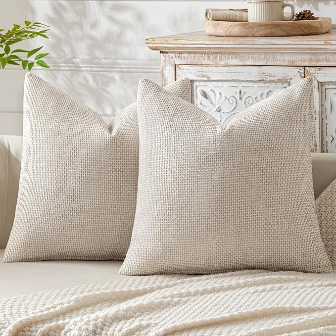 MIULEE Pack of 2 Couch Throw Pillow Covers 16x16 Inch Neutral Beige Modern Boho Accent Decorative Pillow Covers Soft Chenille Farmhouse Cushion Covers for Home Decor Bed Sofa Living Room