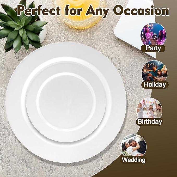 100 PCS White Plastic Plates, White Plates Disposable Include 50 Dinner Plate and 50 Dessert Plate, Heavy Duty plastic plates Perfect for Christmas Party/Holiday/Wedding