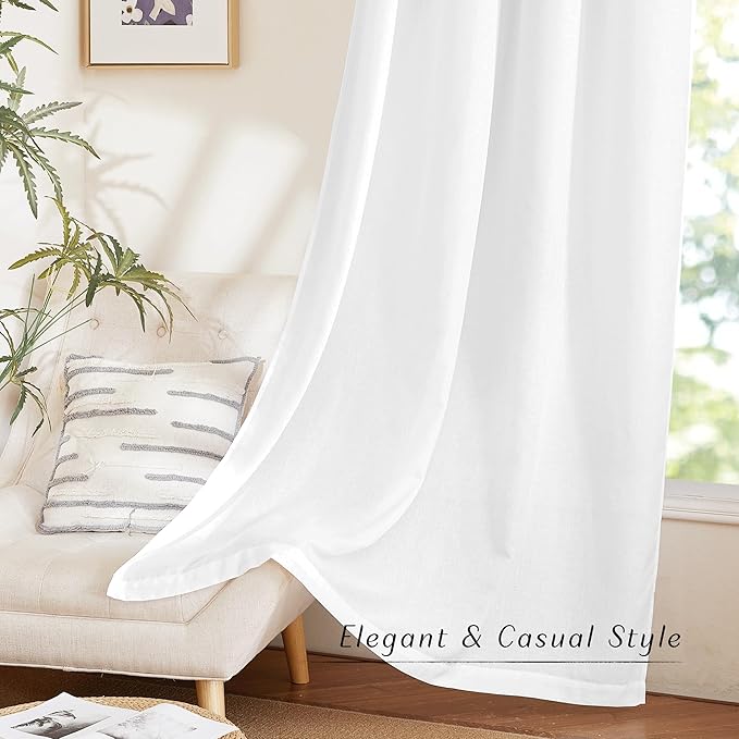 NICETOWN White Linen Doorway Curtains 80 inches Long, Grommet Thick Linen Weave Semi Sheer Window Treatments Privacy Assured with Light Filtering for Bedroom/Side Door, W34 x L80