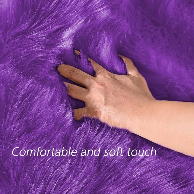 Latepis Purple Round Rugs 4ft Faux Fur Fluffy Shag Rug Machine Washable Sheepskin Rugs Shaggy Plush Soft Cute Carpet for Living Room Bedroom