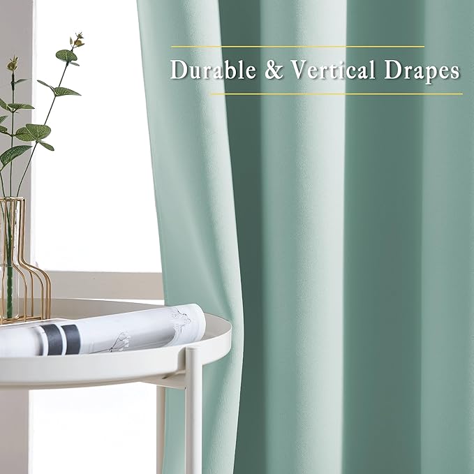 NICETOWN Seafoam Green Curtains 2 Panels 84 inches Long - Grommet Blackout Thermal Insulated Room Darkening Sound Reducing Window Drapes for Living Room/Bedroom, W52 x L84