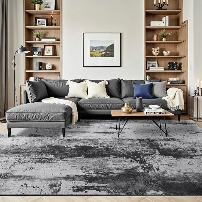 Toneed Abstract Area Rug 5x7 Modern Washable Rug Soft Non Slip Rug Low Pile for Bedroom Living Room Dining Room Slate Grey