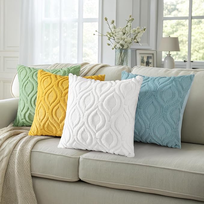decorUhome Throw Pillow Covers 20x20 Inch Set of 2, Soft Plush Faux Wool White Solid Couch Pillow Covers, Accent Farmhouse Neutral Square Pillow Cases for Sofa Bed Living Room