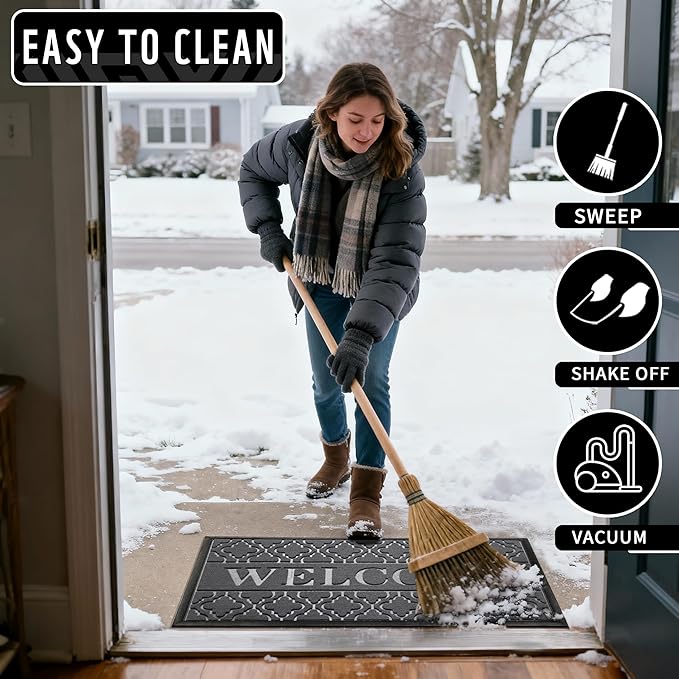 Yimobra Welcome Mat Outdoor Indoor, All-Season Waterproof Front Door Mat Outside Entrance, All-Weather Heavy Duty Non-Slip Doormat, Low Profile Porch Patio Entrance Mats, 47x24, Dark Grey