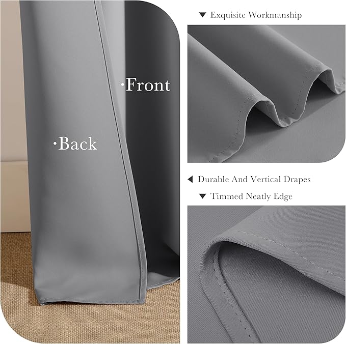 PONY DANCE Half Window Curtains - Sunlight Block Privacy Curtains Thermal Insulated Drapes for Kitchen Cafe Kids Nursery Bedroom Living Room, W 29 x L 36 Each, Silver Grey, 2 Panels