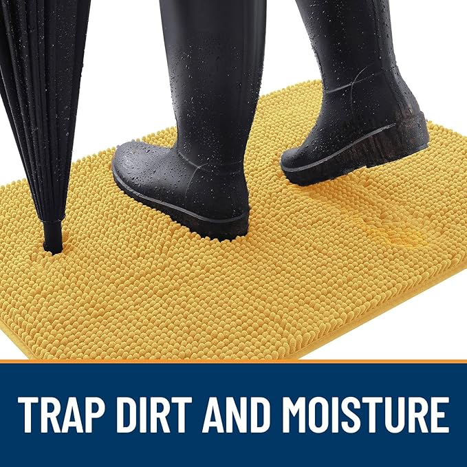 OLANLY Dog Door Mat for Muddy Paws 35x24, Absorbs Moisture and Dirt, Absorbent Non-Slip Washable Doormat, Quick Dry Chenille Mud Mat for Dogs, Entry Indoor Entryway Carpet for Inside Floor, Yellow