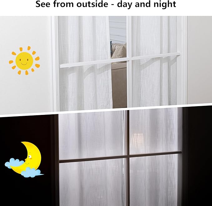 MYSKY HOME Natural French Door Curtains for Door Window 40 Inch Long Short Semi Sheer Light Filtering Curtain for Small Window Drapes Rod Pocket for Bedroom Bathroom, Beige White, 26" Wide, 2 Panels