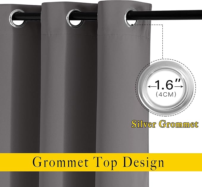 NICETOWN Grey Blackout Curtains 63 inch Length for Bedroom, Grommet Top Room Darkening Thermal Window Treatments Solid Vertical Drapes for Living Room, 2 Panels, W40 x L63