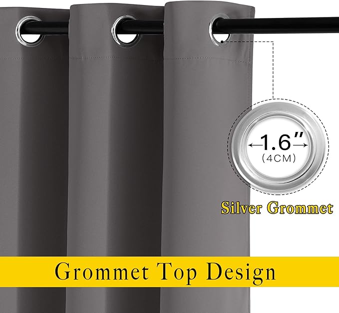 NICETOWN Bedroom Blackout Curtains Panels - Triple Weave Energy Saving Thermal Insulated Solid Grommet Blackout Draperies for Patio (80 inches by 108 Inch, Grey, Set of 2)