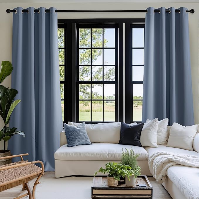 NICETOWN Blackout Curtains Grommet 2 Panels 72 Inches Long, Stone Blue