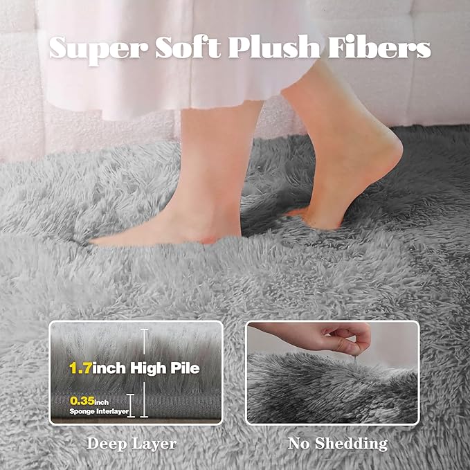 6x9 Area Rug for Living Room: Fluffy Shag Soft Washable Rugs Large Fuzzy Plush Indoor Carpet for Bedroom Nursery Playroom Kids Girls Boys Room (Grey, 6'x9')