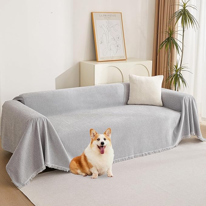 MYSKY HOME Sofa Cover for Dogs Washable for Sofa Boho Couch Cover, Cover for Sofa Couch Cover Blanket Thick Durable Sectional Couch Covers Furniture Protector, 71"x 150", Light Gery