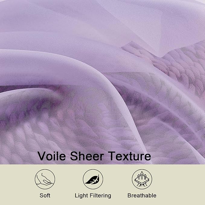 Lavender Valances for Windows, Lavender Sheer Curtains 14 Inch Length 2 Pack Kitchen Drapes, Modern Solid Mini Small Window Curtains for Cafe Bathroom Basement, 42" Wx14 L Inches
