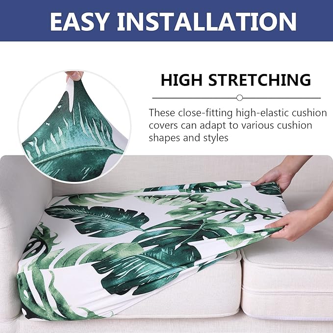 hyha Printed Couch Cushion Covers, Floral Sofa Covers Washable for 2 Cushion Couch, Stretch Pattern Outdoor Cushion Covers for Patio Furniture with Elastic Bottom(Medium, Monstera Deliciosa)