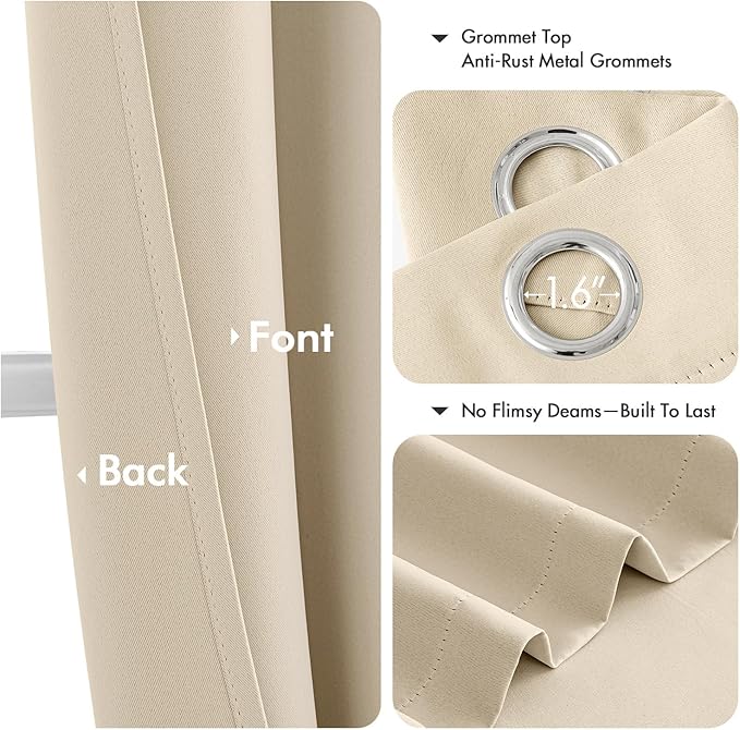 MIULEE Cream Beige Blackout Curtains for Bedroom Living Room 84 Inches Long 2 Panels, Thermal Insulated Room Darkening Drapes Solid Grommet Noise Reduction Light Blocking Window Treatments 50x84 Inch