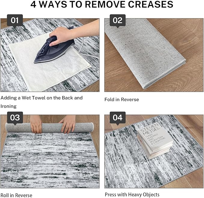 Lansny Modern Abstract 4x6 Living Room Washable Rug Non-Slip Soft Bedroom Area Rug Black Grey White Thin Print Faux Wool Floor Carpet Throw Rugs for Nursery Playroom Dining Room Indoor Home Decor