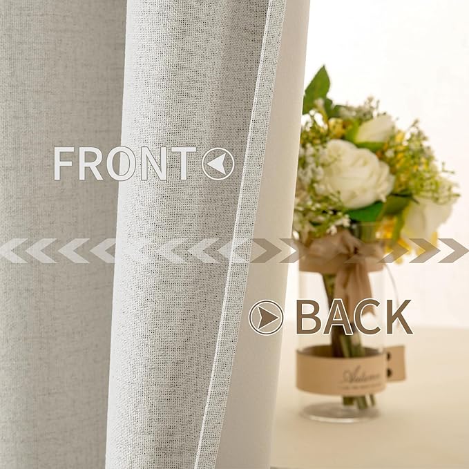 MIULEE Linen Texture Curtains for Bedroom Light Cream 100% Blackout Thermal Insulated Linen Curtains Grommet Room Darkening Drapes for Living Room Nursery 52x72 Inch (2 Panels)