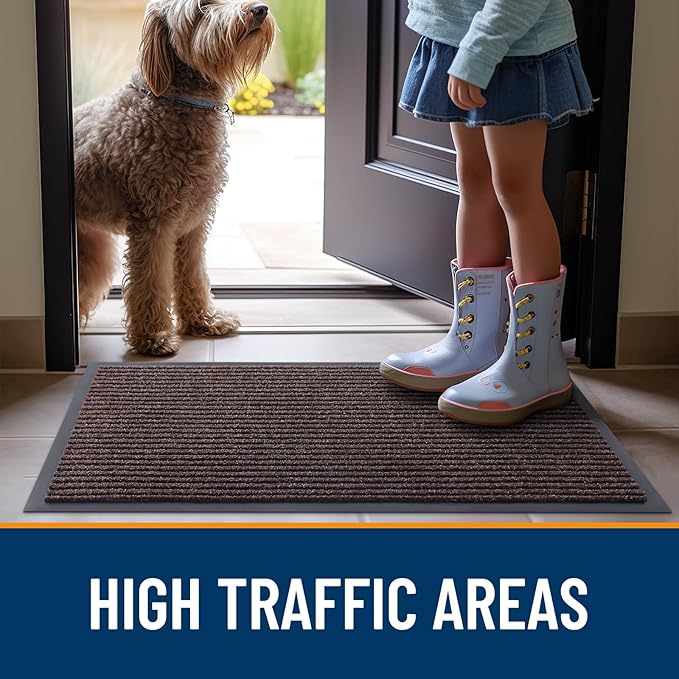 OLANLY Front Door Mat Indoor Outdoor Entrance, 2-Pack 71 x 47 Inch, Waterproof Heavy Duty Doormat, Fade Resistant, Low Profile, Easy Clean Patio Porch Welcome Floor Mats for Entry, Tan
