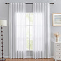 MYSKY HOME White Curtains 80 Inch Length 2 Panels Set, Semi Sheer Cotton Blend Soft Touch Light Filtering Drapes for Doorways Sliding Glass Door, 50" Wide per Panel, White, 2 PCs