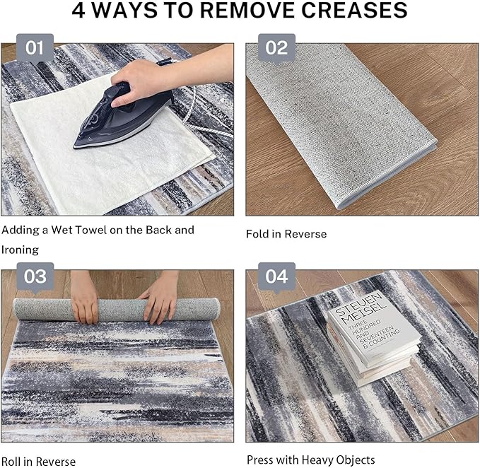 Lansny Modern Abstract Runner Rug 2x12, Grey Black Multi Washable Long Kitchen Runner Non-Slip Soft Hallway Rug Runner Thin Print Faux Wool Carpet for Entryway Bedroom Laundry Room Indoor Home Decor