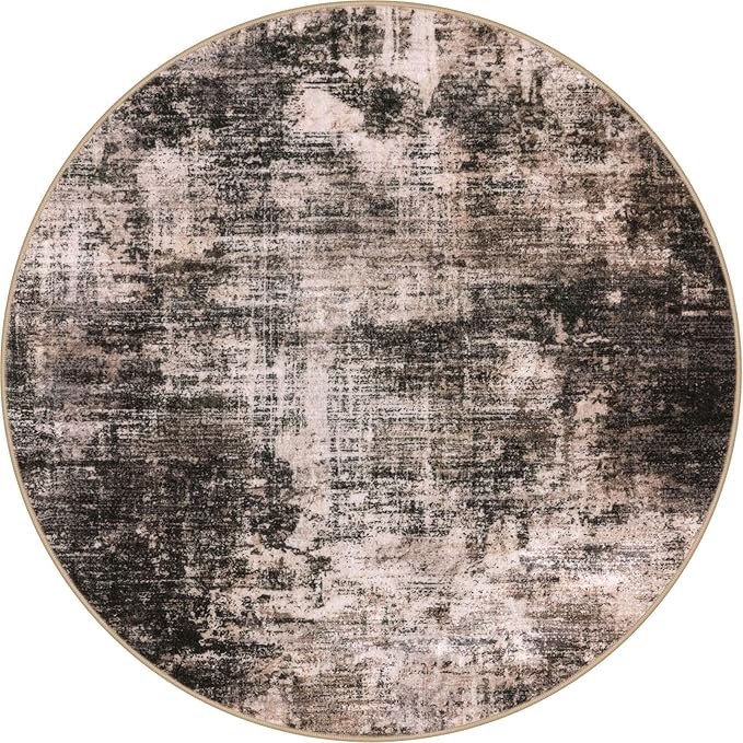 IOHOUZE Round Area Rug 3 Ft Circle Entryway Rugs Round Washable Door Mat Indoor Entrance, Non Slip Circle Front Door Rug, Printed Abstract Faux Wool Floor Carpet for Foyer Porch Sink, Brown/Rust