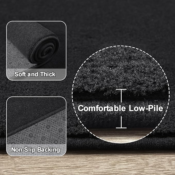 Amearea Black Round Area Rugs 6ft Washable Circle Rugs for Bedroom Living Room, Fluffy Indoor Thickened Memory Foam Rug, Non Slip Minimalist Circular Carpet for Kids Boys Girls Dorm Nursery Room Decor