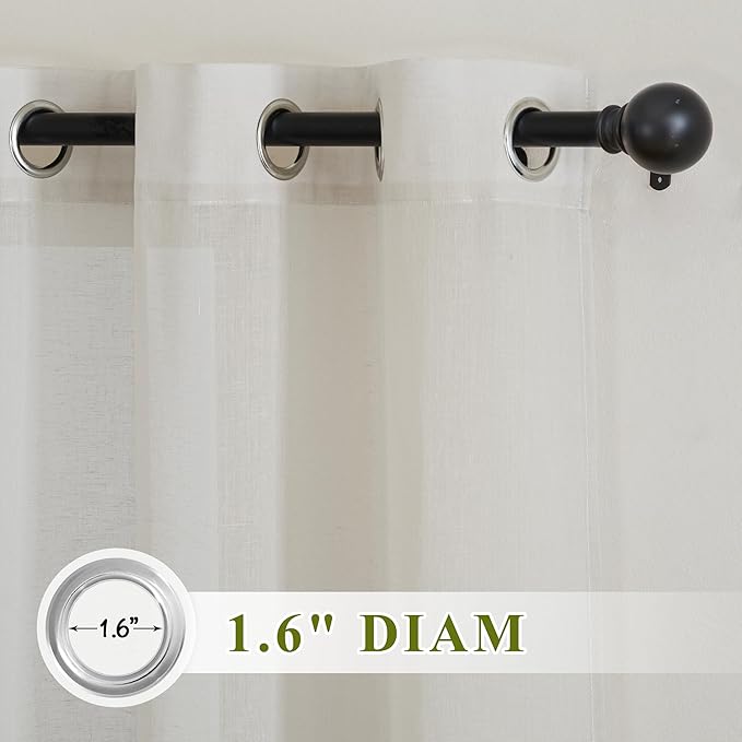 NICETOWN Linen Blend Semi Sheer Farmhouse Curtains 72 inches Long, Grommet Bedroom Window Treatments Privacy with Light Filtering Drapes for Bedroom, Natural, W36 x L72, 2 Panels