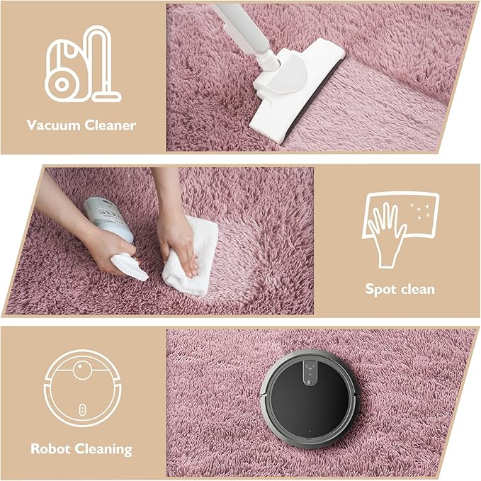 yulidayang Fluffy Round Area Rugs for Bedroom,Blush 5'X5'Shag Circle Area Rugs for Living Room,Non Slip Fuzzy Plush Rug for Kids Room Boys Girls Room and Dorm