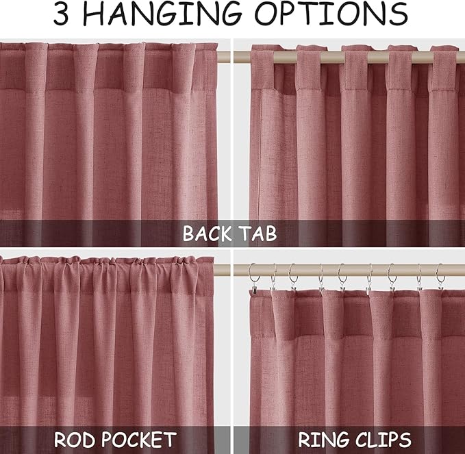 Canyon Rose Linen 144 Inch Curtains for Living Room Light Filtering Semi Sheer Curtain Back Tab Modern Farmhouse Decor Elegant Girl Drapes Floor to Ceiling High Window for Bedroom 52x144, 2 Panels