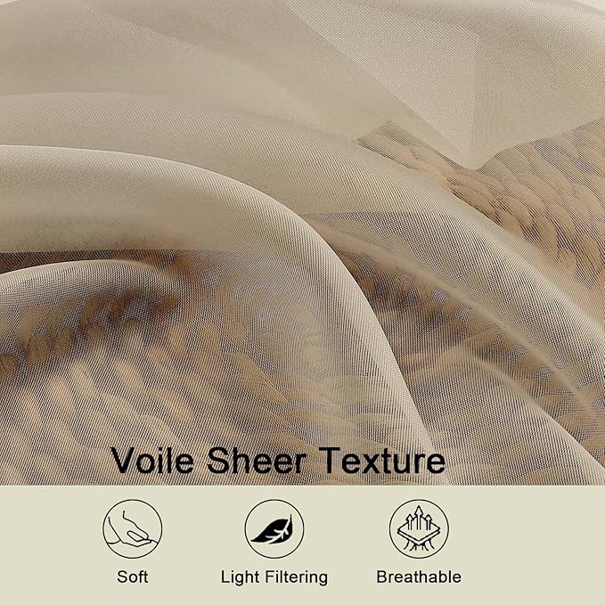 Taupe Sheer Curtain for Bedroom Living Room 78 Inches Long 2 Panels Set, Solid Soft Airy Light Filtering Sheer Window Curtains, Modern Rod Pocket Door Curtain, Taupe, 42" Wx78 L Inches
