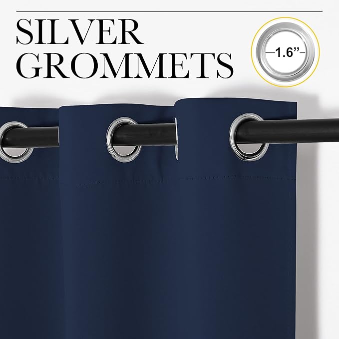 NICETOWN Blackout Draperies Curtains, All Season Thermal Insulated Solid Grommet Top Blackout Curtains/Drapes for Kid's Room (Navy, 1 Pair, 34 x 48 inches)