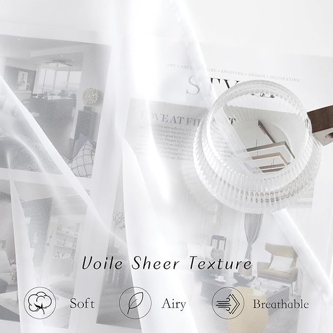 NICETOWN White Sheer Curtains 96 inches Long, Grommet Light Filtering Voile Sheer Window Treatments Lightweight & Breathable Drapes for Bedroom/Living Room, W42 x L96, 2 Panels
