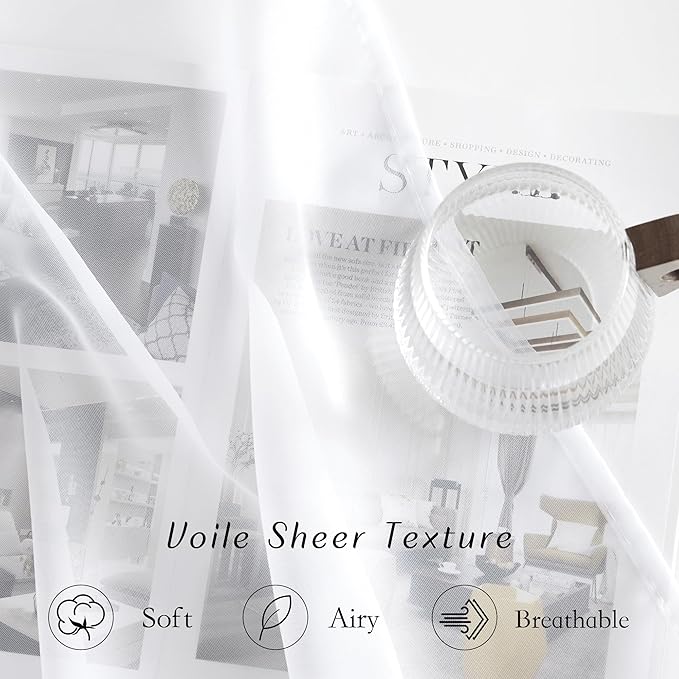 NICETOWN Bedroom Sheer Curtains 54 inch Length - Grommet Top Voile Textured Window Curtains Light and Airy Drapes for Cafe/Loft/Nursery (W54 x L54, 1 Pair, White)