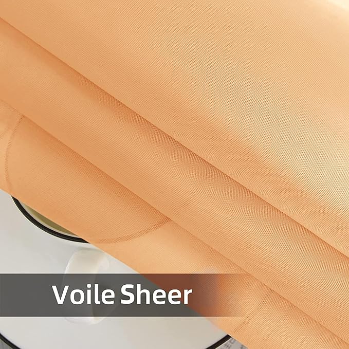youleyar Solid Sheer Rod Pocket Curtain Voile Draperies 2 Panels White Beige Black Grey Coffee 52 Inch Width 90 Inch Long 1 Pair for Kitchen Bedroom Children Living Room Yard(Beige,52Wｘ90L)