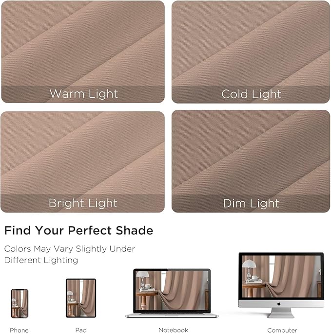 CUCRAF Khaki Blackout Curtains 96 inch Length 2 Panels Set, Rod Pocket Room Darkening Drapes for Bedroom Living Room, Insulated Thermal Light Blocking Window Curtain (W52 x L96 Inch)