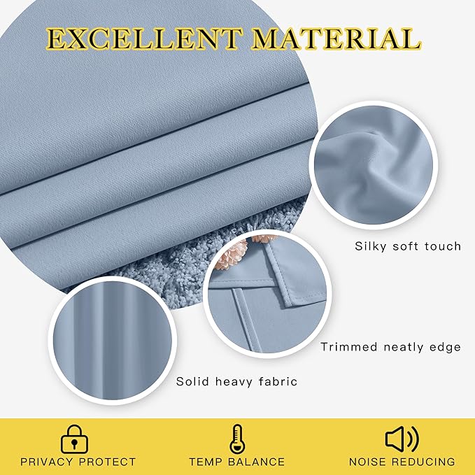 NICETOWN Vintage Blue Doorway Curtains 78 inches Long for Bedroom, Grommet Window Treatment Thermal Insulated Privacy Blackout Curtains & Drapes for Living Room, Set of 2, W52 x L78