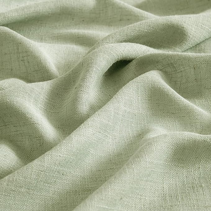 MIULEE Sage Green Kitchen Curtains 30 Inch Length 2 Panels, Soft Thick Linen Textured Semi Sheer Light Filtering Short Cafe Tier Curtains for Small Half Window Bathroom Laundry Back Tab Rod Pocket