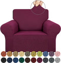 KEKUOU Stretch Single Sofa Slipcover 1 Piece Couch Sofa Cover (31"-55") Furniture Protector 1 Seater Sofa with Elastic Bottom for Kids,Pet.Jacquard Small Checked Pattern Fabric(Small,Wine)