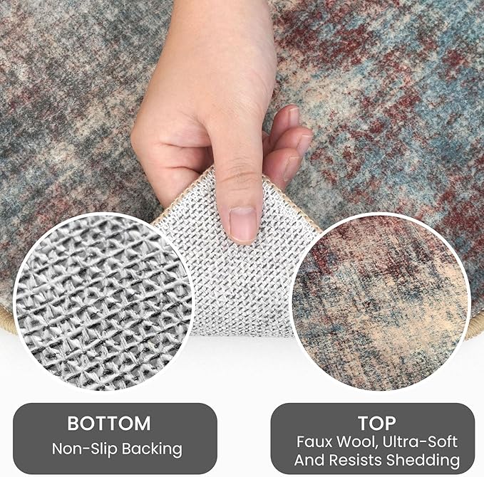 IOHOUZE Abstract Runner Rug 3x20 Ft Extra Long Washable Runners for Hallways, Non Slip Kitchen Runner Printed Faux Wool Entryway Runner Indoor, Modern Abstract Floor Carpet for Hall Stair, Red/Multi