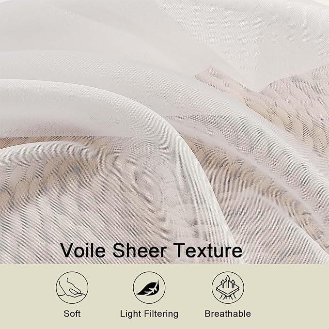 Ivory Valances for Windows, Ivory Sheer Curtains 14 Inch Length 2 Pack Kitchen Drapes, Modern Solid Mini Small Window Curtains for Cafe Bathroom Basement, Each 42" Wx14 L Inches