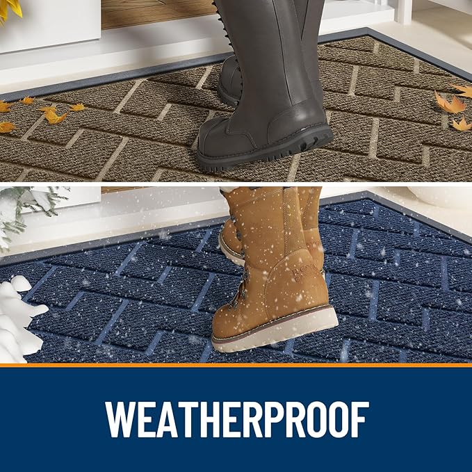 OLANLY Front Door Mat Indoor Outdoor Entrance, Waterproof All-Season, All-Weather Doormat, Sturdy Natural Rubber, Low Profile, Easy Clean Patio Porch Entryway Mat, Herringbone Brick (Green, 59x35)