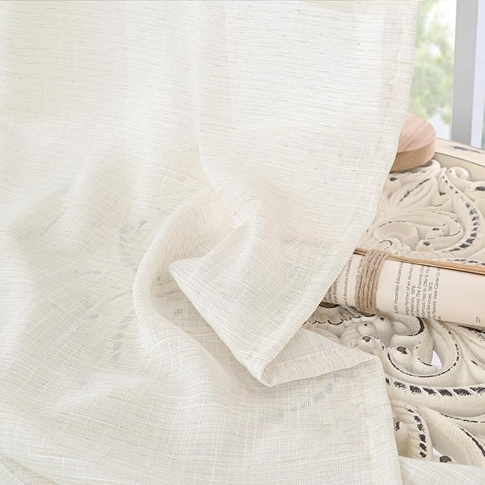 BGment Natural Linen Curtains 63 Inch Length for Living Room - Rod Pocket Textured Light Filtering Window Drapes for Bedroom Farmhouse Lightweight Rustic Decor, 2 Panels Set, 42 X 63 Inch
