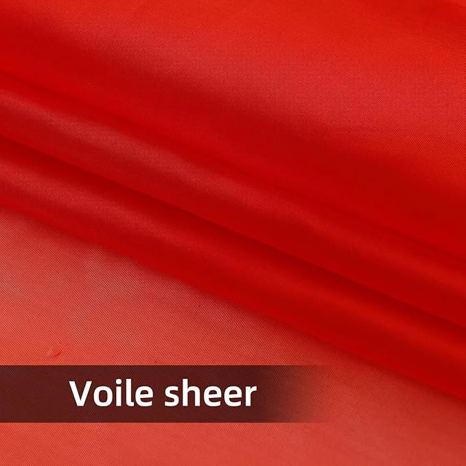 youleyar Solid Sheer Rod Pocket Curtain Voile Draperies 4 Panels White Beige Black Grey Ivory 52 Inch Width 90 Inch Long 1 Pair for Kitchen Bedroom Children Living Room Yard(Red,52 Wｘ90 L)