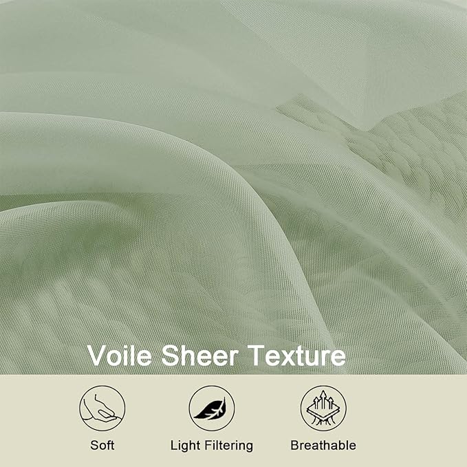 Sage Green Sheer Curtains for Bedroom Living Room 96 Inches Long 2 Panels, Modern Airy Soft Lightweight Rod Pocket Light Filtering Sheer Curtains Drapes, Each 59" Wx96 L Inch