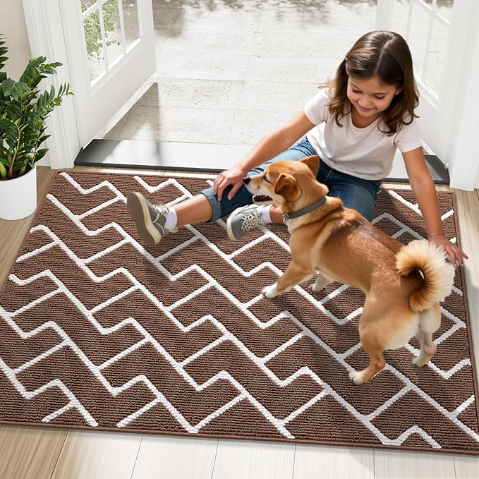 OLANLY Front Door Mat, Non-Slip Rubber Backing, Dirt Resistant and Absorbent, Washable, Easy to Clean Low-Profile Indoor Doormat for Back Door, Entryway, Inside Entrance, 36x24, Coffee