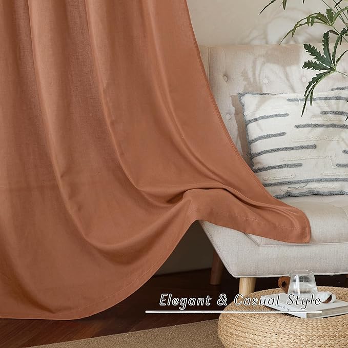 NICETOWN Caramel Linen Curtains 84 inches Long, Grommet Thick Flax Linen Window Treatment Privacy Assured with Light Filtering Drapes for Bedroom/Living Room, W55 x L84, 2 Panels